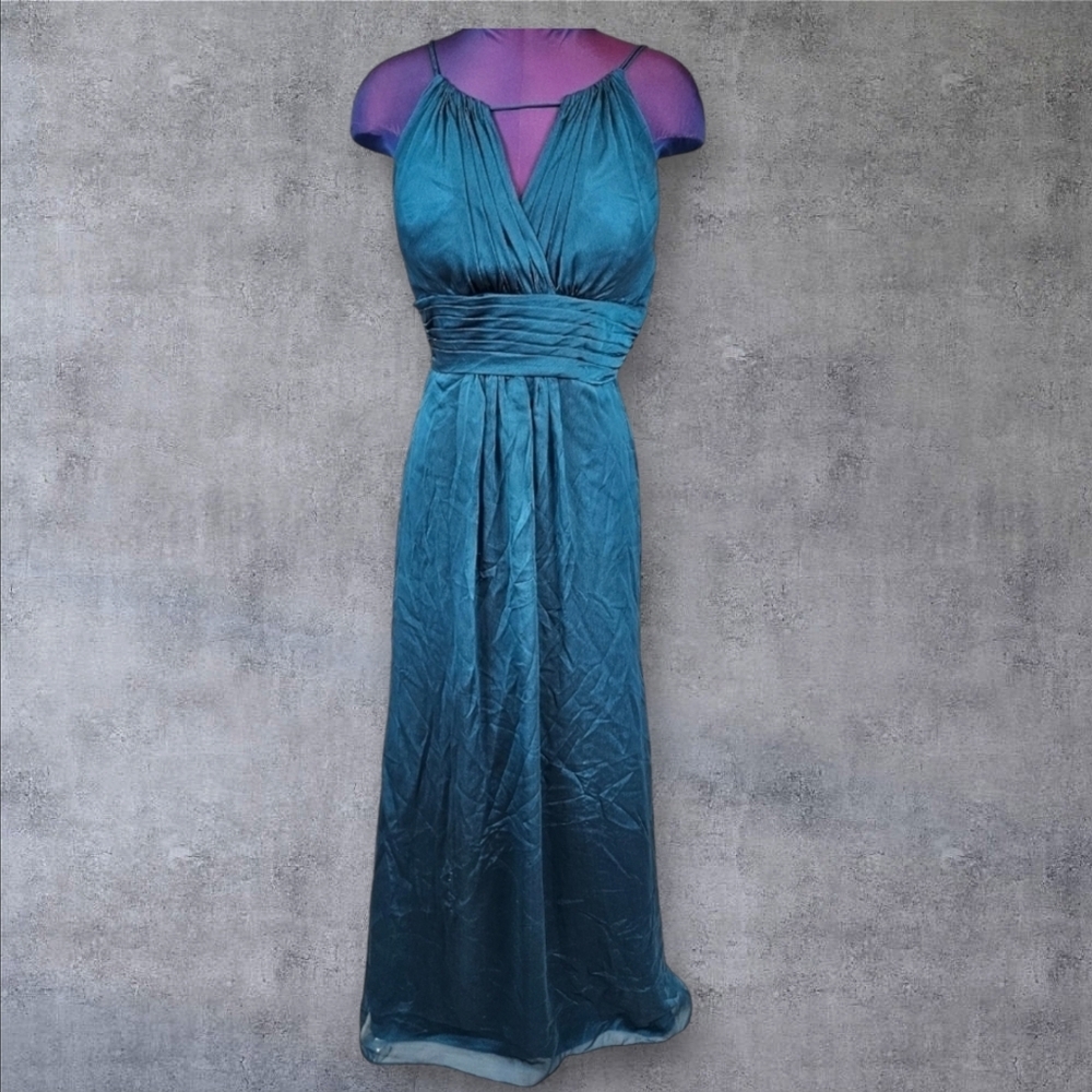 Belsoie by Jasmine Teal Jewel Tone Halter Neck A-Line Gown Size 8 Women's U16